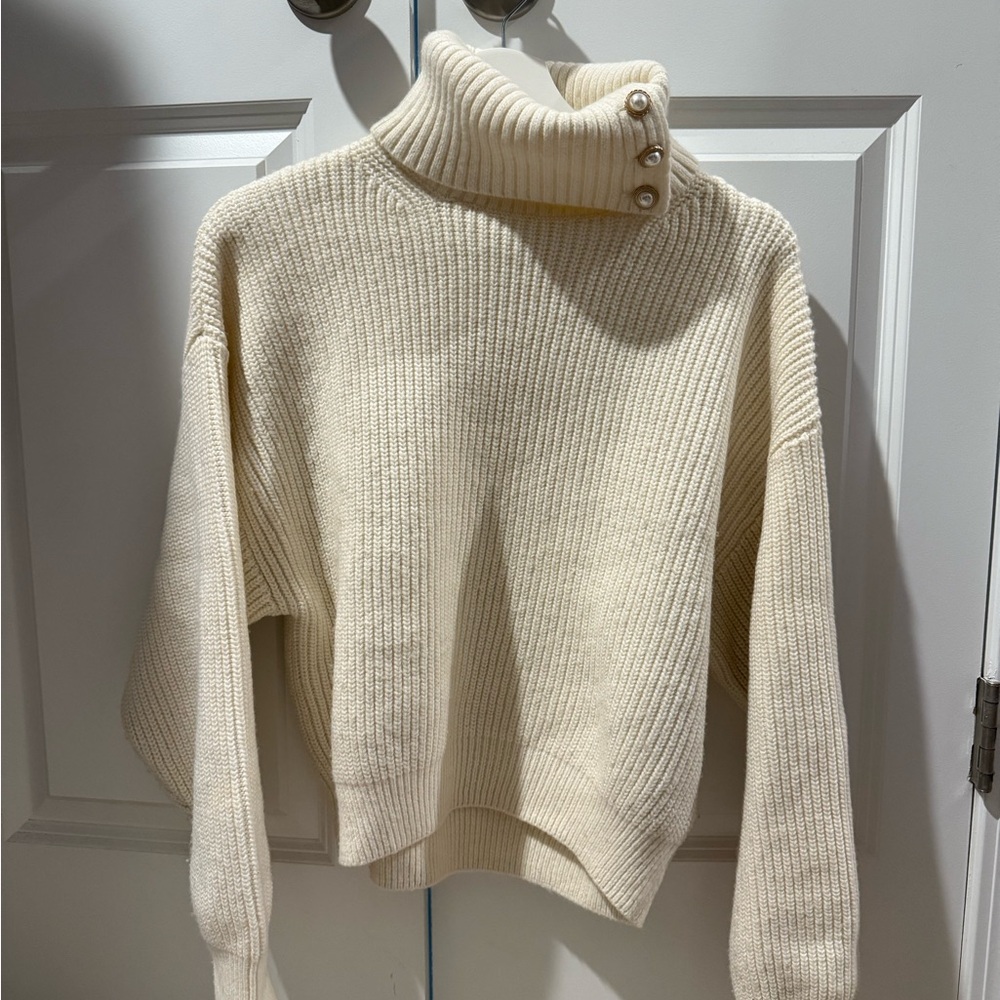 H&M Cream Chunky Knit Turtleneck Sweater